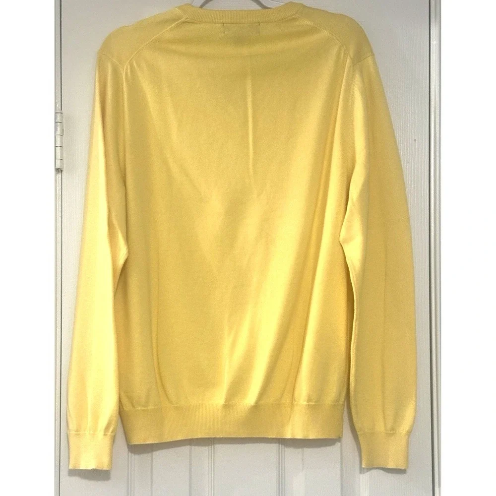 Men's Brooks Brothers Sweater Large V Neck Cotton Golf Pullover Yellow USA